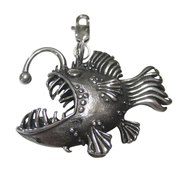 Silver Toned Angler Fish Pendant Zipper Pull Charm - Picture 1 of 2